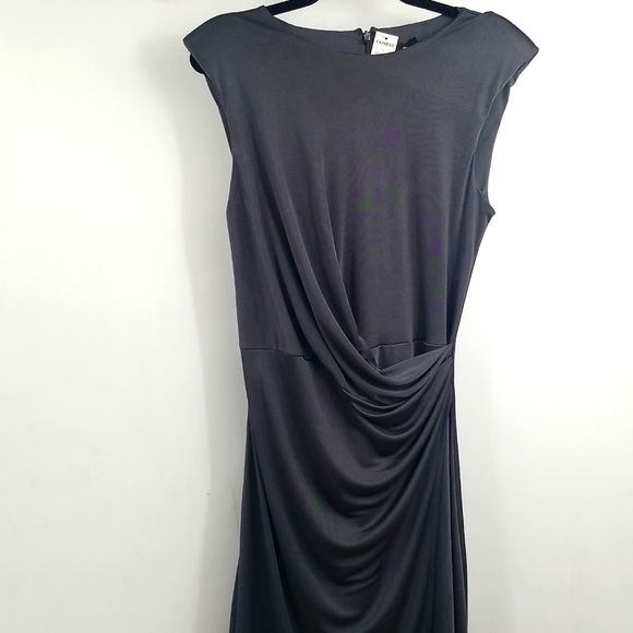 Express Dresses & Skirts - Express Gunmetal Gray Shoulder Pads Sleeveless Satiny Faux Wrap Rusched Dress